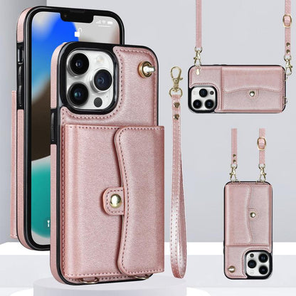 Phone Case with Card Slot & Lanyard, 1 Count Shockproof Phone Protective Cover, Phone Accessory Compatible with Iphone 15 Pro Max 14 plus 13 Pro