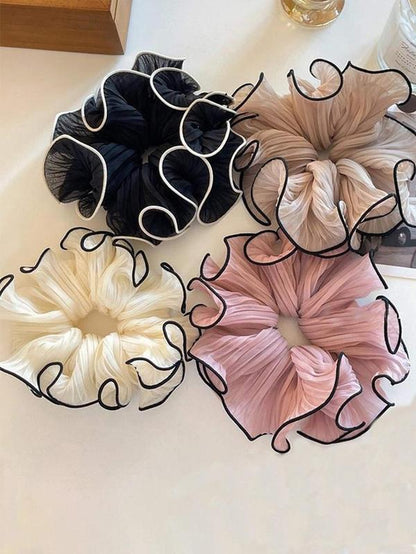 Textured Bowknot Contrast Binding Design Scrunchie (4Pcs/Set), Cute Trendy Hair Tie, Fashionable Hair Accessories for Women & Girls for Daily Use