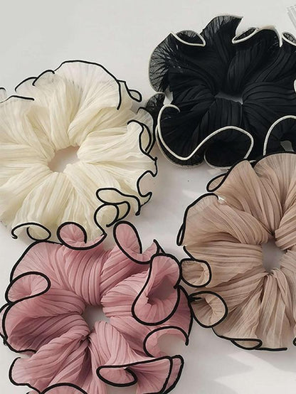 Textured Bowknot Contrast Binding Design Scrunchie (4Pcs/Set), Cute Trendy Hair Tie, Fashionable Hair Accessories for Women & Girls for Daily Use