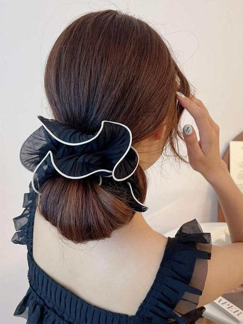 Textured Bowknot Contrast Binding Design Scrunchie (4Pcs/Set), Cute Trendy Hair Tie, Fashionable Hair Accessories for Women & Girls for Daily Use